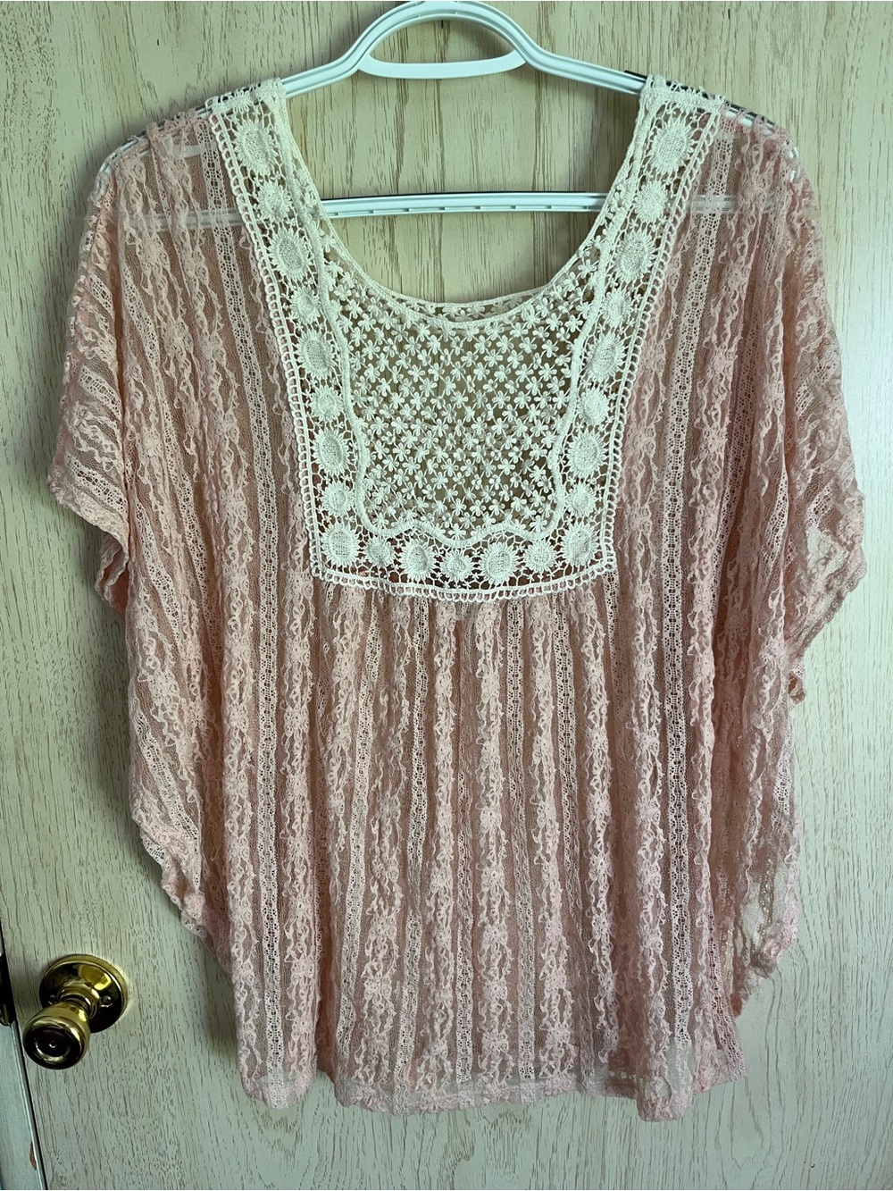 Janette Plus Vintage Lace Pink Batwing Sheer Top Sz 1XL
